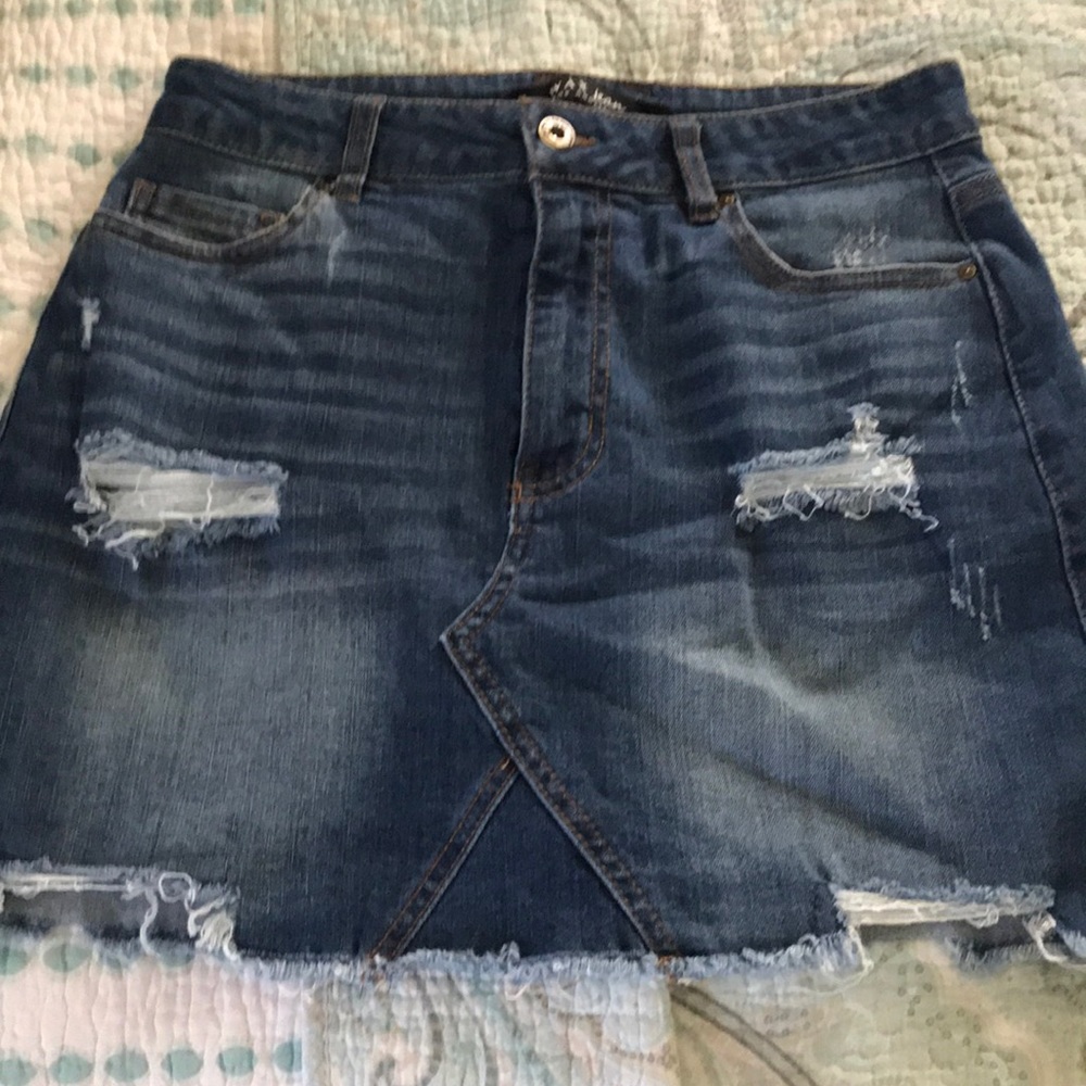 Wax jean ripped skirt